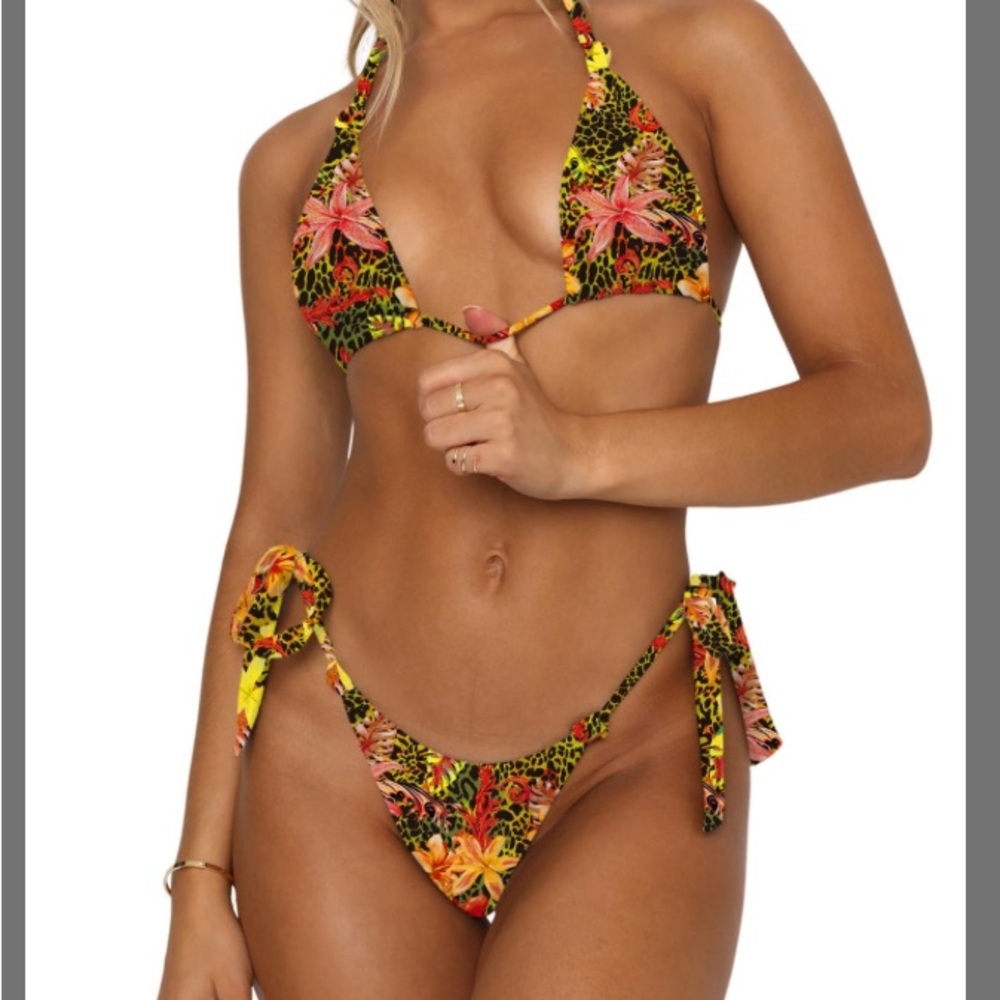 Owica,M,Bikini Two Piece Swimsuits Sexy Triangle Halter Bikinis Top,leopard chic